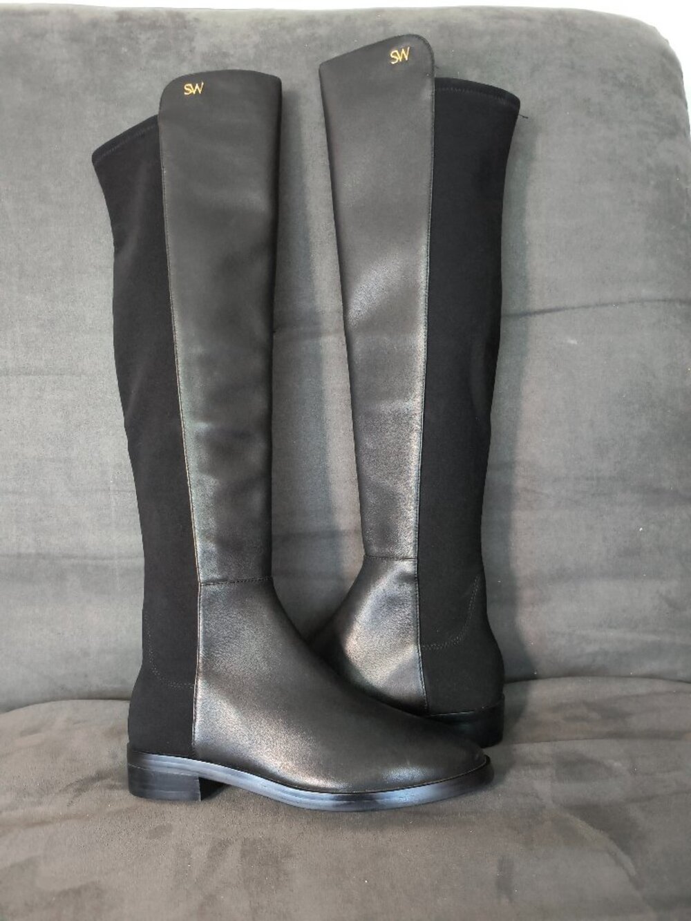 Stuart Weitzmann New 50/50 Black Leather/Stretch Back Over The Knee Boots Size 5